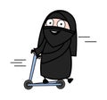 Cartoon Muslim Woman Rides the kick scooter