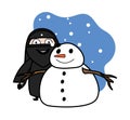 Cartoon Muslim Woman with snowman