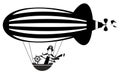 Funny mustache man on the airship illustration Royalty Free Stock Photo