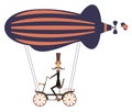 Funny mustache man on the airship illustration Royalty Free Stock Photo