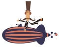 Funny mustache man on the airship illustration Royalty Free Stock Photo