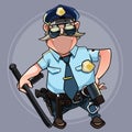 Cartoon mustached man in a police uniform with a stick Royalty Free Stock Photo