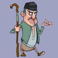 Cartoon mustachioed shepherd man with a staff in his hand