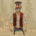 Cartoon mustachioed village man in a cap Royalty Free Stock Photo