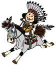 Cartoon natine indian boy riding pony