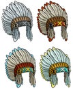 Cartoon native american indian chief headdress set Royalty Free Stock Photo