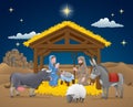 Cartoon Nativity Christmas Scene Royalty Free Stock Photo