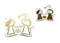 Cartoon nativity Scene: Father, mother and child Royalty Free Stock Photo