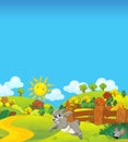 Cartoon nature farm rural sunny scene for different usage and some animal