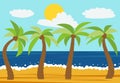 Cartoon nature landscape with four palms in the summer beach