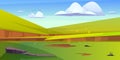 Cartoon nature landscape green field with grass