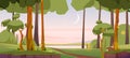 Cartoon nature landscape, summer morning forest