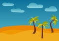 Cartoon nature landscape with three palms in the desert