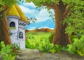 Cartoon nature scene with beautiful castle