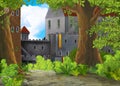 Cartoon nature scene with beautiful castle