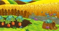 Cartoon nature scene - farm fields - empty stage for different usage