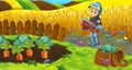 Cartoon nature scene - farm fields - empty stage for different usage knight prince illustration for children