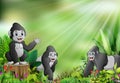Cartoon of the nature scene with gorilla group Royalty Free Stock Photo