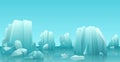 Cartoon nature winter arctic ice landscape with iceberg, snow mountains rocks hills. Vector game style illustration. Royalty Free Stock Photo