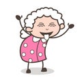 Cartoon Naughty Grandma Face with Stuck-Out Tongue and Closed Eyes Vector