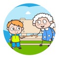 Cartoon Naughty Grandson Playing with Grandma Vector Concept Royalty Free Stock Photo