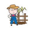 Cartoon Naughty Young Farmer in Field Vector Illustration