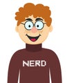 Cartoon Nerd in Glasses and Pullover.