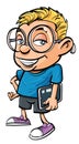 Cartoon nerd holding a tablet computer Royalty Free Stock Photo