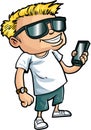 Cartoon nerd with a smart phone Royalty Free Stock Photo