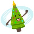 Cartoon New Year or Christmas Tree Character joyfully jumping