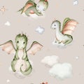 Cartoon 2024 New Year\'s card Dragon seamless pattern, happy new year and christmas childish background