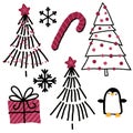 Cartoon new year set Christmas tree and gift for wrapping paper and fabrics and linens and festive Royalty Free Stock Photo