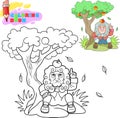 cartoon newton sitting under a tree with an apple on his head