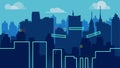 Cartoon night city landscape, vector unending background with road, buildings and sky layers Royalty Free Stock Photo
