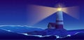 Cartoon night seascape with lighthouse island