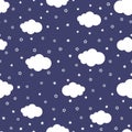 Cartoon of night sky with stars and clouds. Cute seamless pattern. Royalty Free Stock Photo