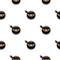 Cartoon Ninja Face Icon Isolated on White Background. Warrior Logo. Seamless Pattern