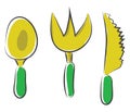 Cartoon Noah spoon kife and fork vector or color illustration