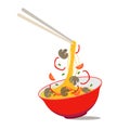 Cartoon Noodle Soup in Chinese Bowl. Vector Royalty Free Stock Photo