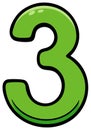 Cartoon Number Three, Green with Black Outline Royalty Free Stock Photo