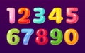 Cartoon numbers. Cute comic bubble alphabet mathematical symbols for children. Colorful candy, jelly math figures. Funny Royalty Free Stock Photo