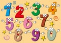 Cartoon numbers 0 to 9 icons made as human figures with big eyes and hands. Hand drawn isolated set illustrations Royalty Free Stock Photo