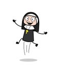 Cartoon Nun Jumping in Excitement Vector