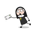 Cartoon Nun Running in Hurry to Deliver Letter