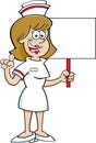 Cartoon nurse holding a sign.