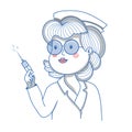 Cartoon nurse with a prick in her hand, vector illustration