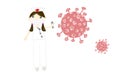 Cartoon nurse white dress Standing with a syringe And the corona virus or Covid-19