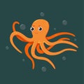 Cartoon octopus with bubbles. Vector illustration