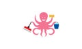 Cartoon octopus cleaning  service illustration Royalty Free Stock Photo