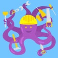 Cartoon octopus handyman vector illustration Royalty Free Stock Photo